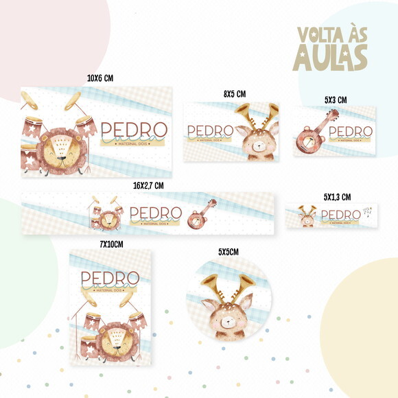 Kit Volta às Aulas Completo com Etiquetas - Banda Animais