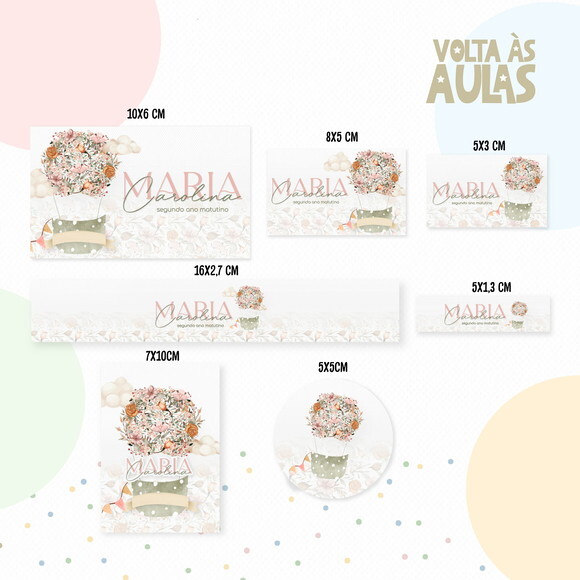 Kit Volta às Aulas Completo com Etiquetas - Balão Menina