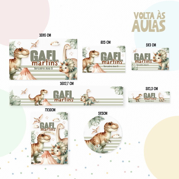 Kit Volta às Aulas Completo com Etiquetas - Dino Menino