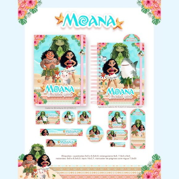 Kit Volta às Aulas Completo Etiquetas Personalizado - Moana