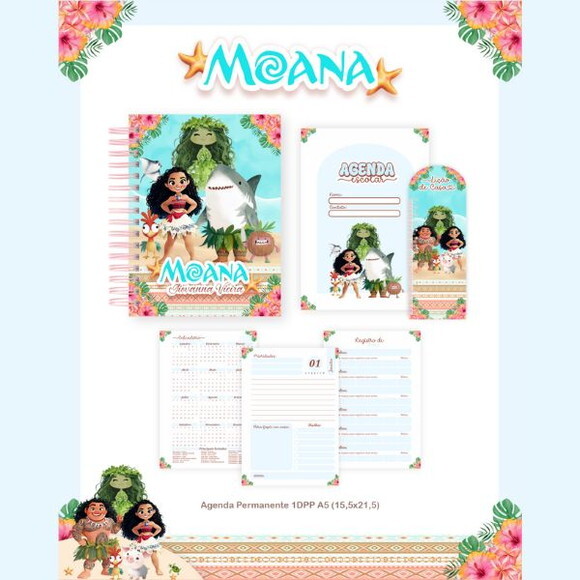 Kit Volta às Aulas Completo Etiquetas Personalizado - Moana