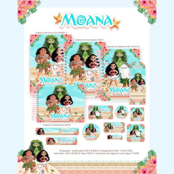 Kit Volta às Aulas Completo Etiquetas Personalizado - Moana