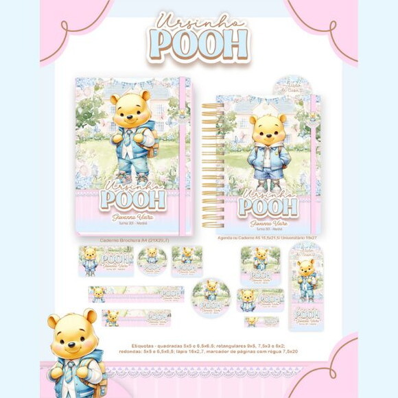 Kit Volta às Aulas Completo Etiquetas Personalizado - Pooh
