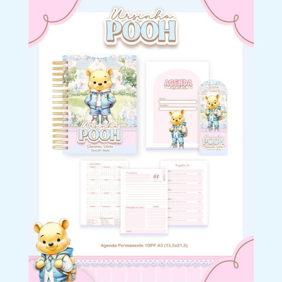 Kit Volta às Aulas Completo Etiquetas Personalizado - Pooh