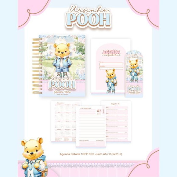 Kit Volta às Aulas Completo Etiquetas Personalizado - Pooh