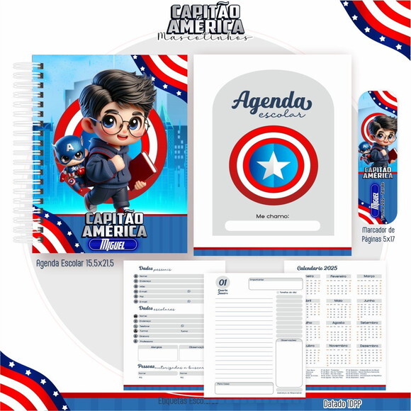 Kit Volta às Aulas Completo Mascote Ia - Capitão América