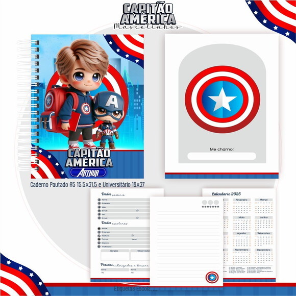 Kit Volta às Aulas Completo Mascote Ia - Capitão América