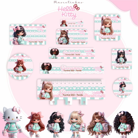 Kit Volta às Aulas Completo Mascote Ia - Hello Kitty
