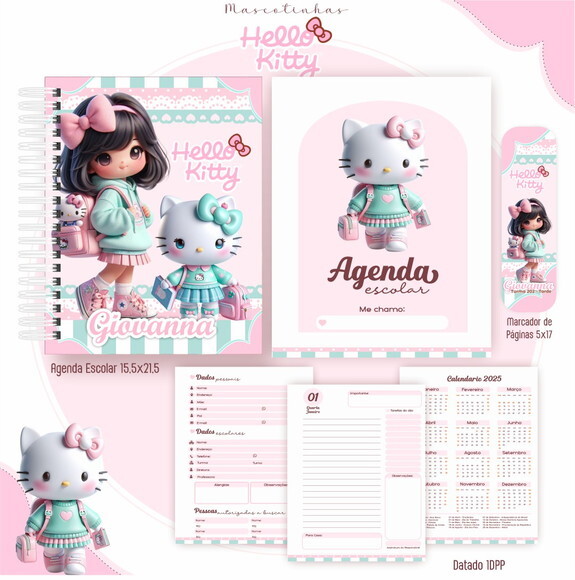 Kit Volta às Aulas Completo Mascote Ia - Hello Kitty