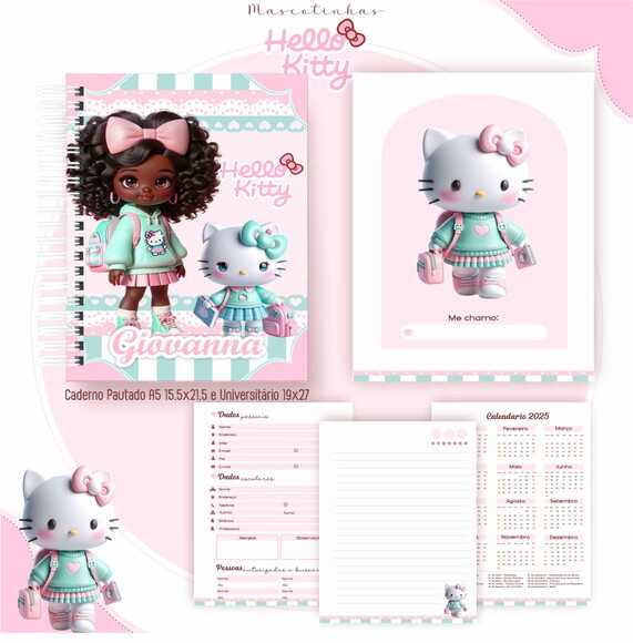 Kit Volta às Aulas Completo Mascote Ia - Hello Kitty