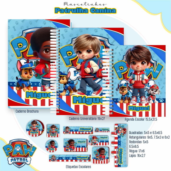 Kit Volta às Aulas Completo Mascote Ia - Patrulha Canina
