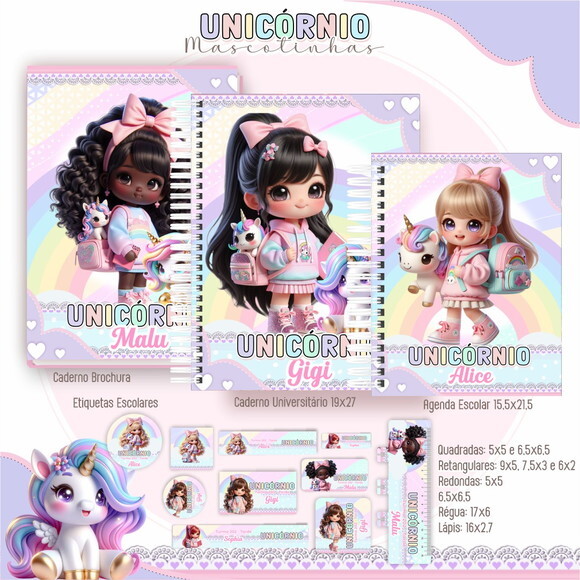 Kit Volta às Aulas Completo Mascote Ia - Unicórnio