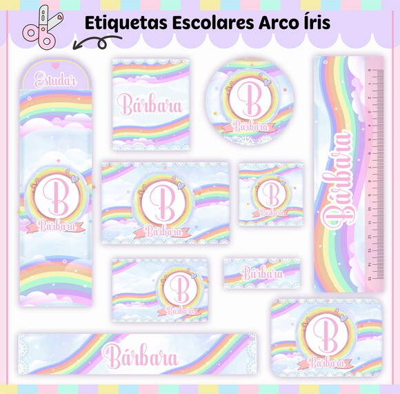 Kit Volta às Aulas Completo Personalizado - Arco Iris