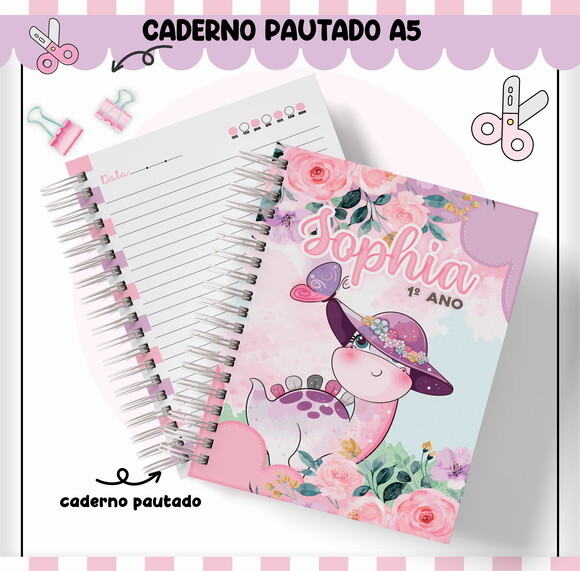 Kit Volta às Aulas Completo Personalizado - Dino Menina