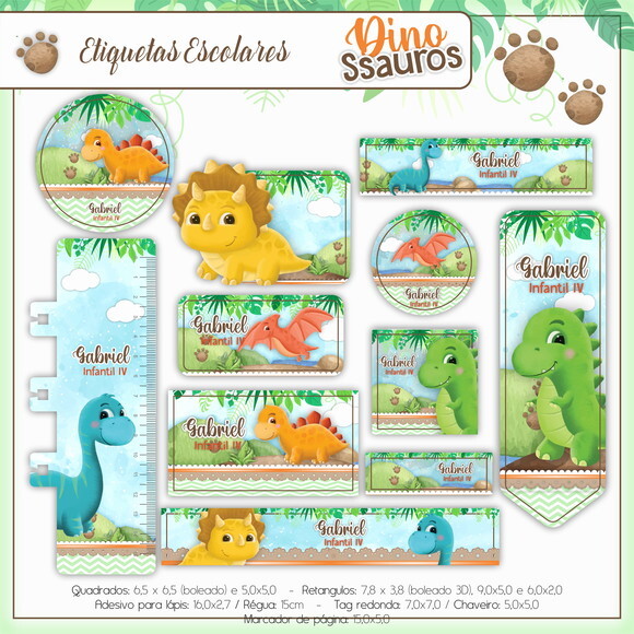 Kit Volta às Aulas Completo PERSONALIZADO - Dinossauros