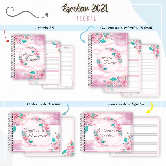 Kit Volta às Aulas Completo PERSONALIZADO - Floral