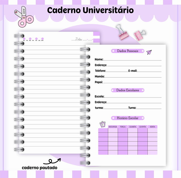 Kit Volta às Aulas Completo Personalizado - Lilás