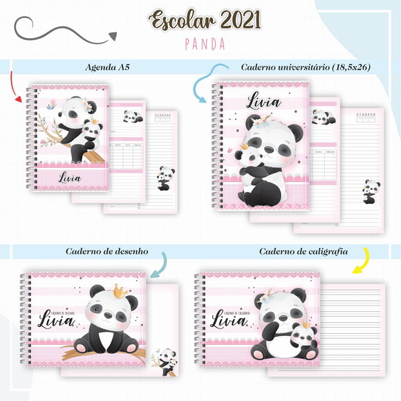 Kit Volta às Aulas Completo PERSONALIZADO - Panda Menina