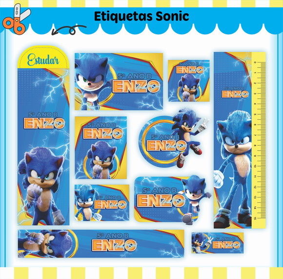 Kit Volta às Aulas Completo Personalizado - Sonic