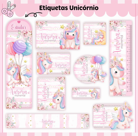 Kit Volta às Aulas Completo Personalizado - Unicórnio 02
