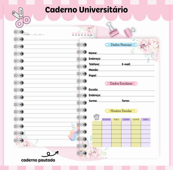 Kit Volta às Aulas Completo Personalizado - Unicórnio 02