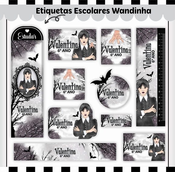 Kit Volta às Aulas Completo Personalizado - Wandinha 01