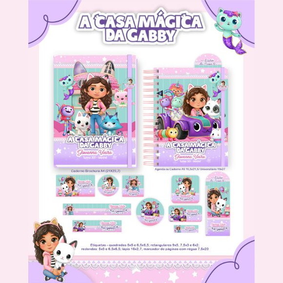 Kit Volta às Aulas Completo Personalizado Casa Mágica Gabby