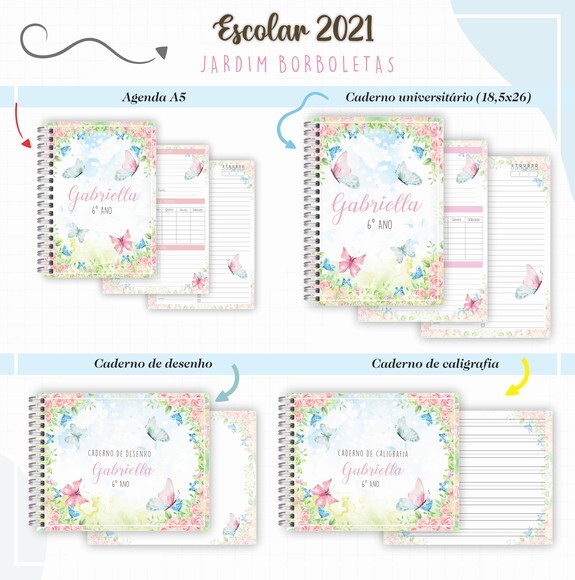 Kit Volta às Aulas PERSONALIZADO- Jardim Aquarela Borboletas
