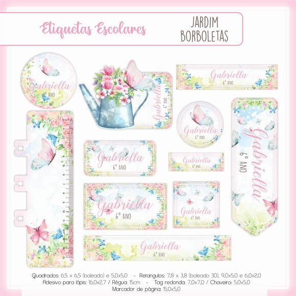 Kit Volta às Aulas PERSONALIZADO- Jardim Aquarela Borboletas