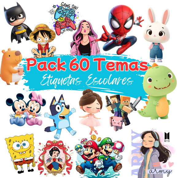 Pack Etiquetas Escolares para Personalizar 60 Temas