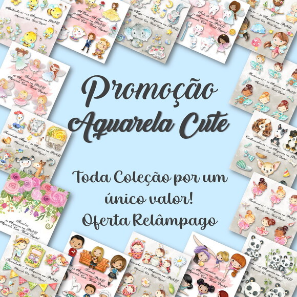Pacote Completo de Kit Arquivo Digital em Png Aquarela Cute