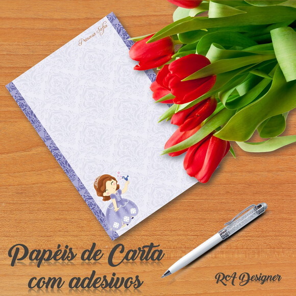 Papéis de Carta com Adesivos -ARTE DIGITAL -Princesa Sofia 2