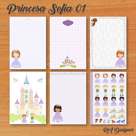 Papéis de Carta com Adesivos -ARTE DIGITAL -Princesa Sofia 1