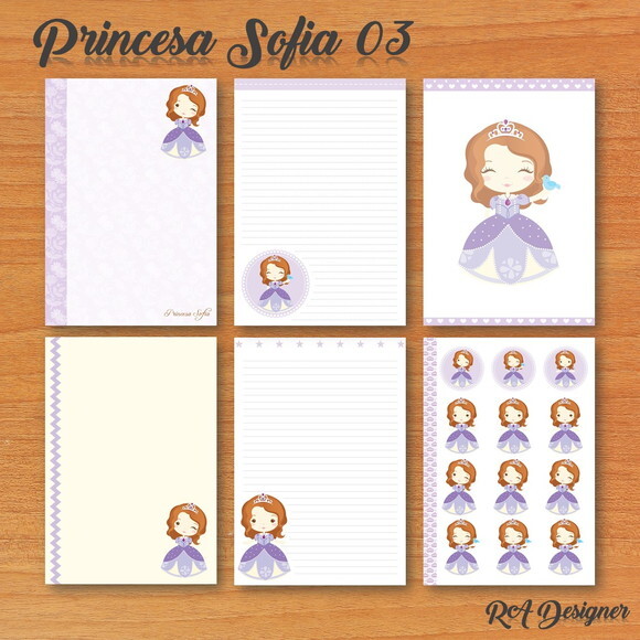 Papéis de Carta com Adesivos -arte Digital -princesa Sofia 3
