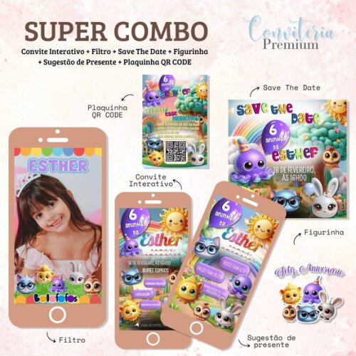 Combo Convite Interativo Premium - Bolofofos