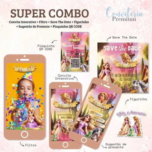 Combo Convite Interativo Premium - Enrolados
