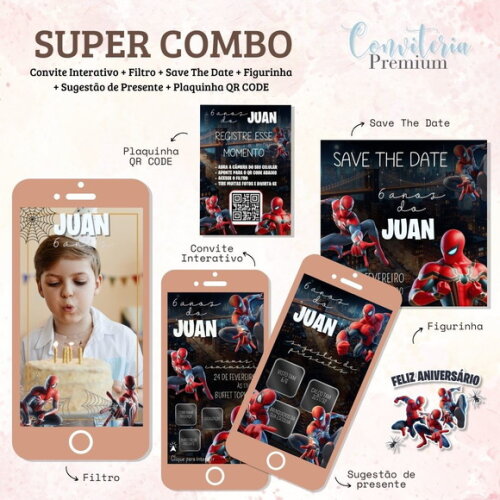 Combo Convite Interativo Premium - Homem Aranha