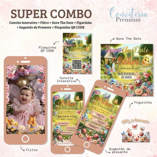 Combo Convite Interativo Premium - Jardim Encantado