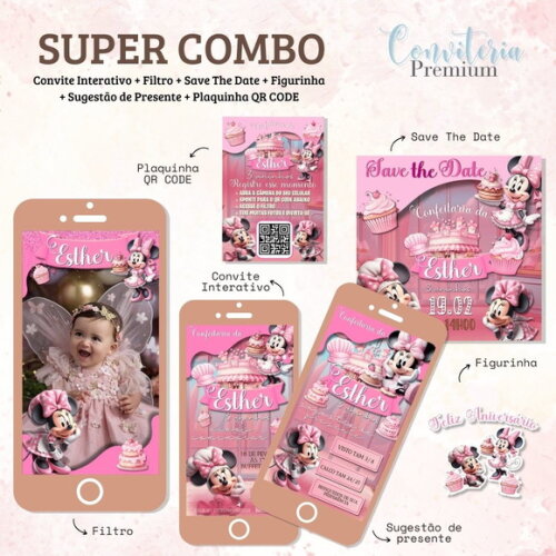 Combo Convite Interativo Premium - Minnie Confeiteira