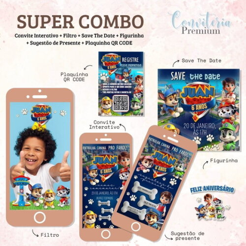 Combo Convite Interativo Premium - Patrulha Canina