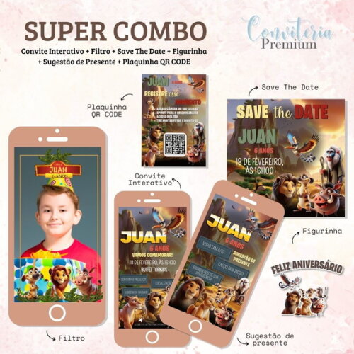 Combo Convite Interativo Premium - o Rei Leão