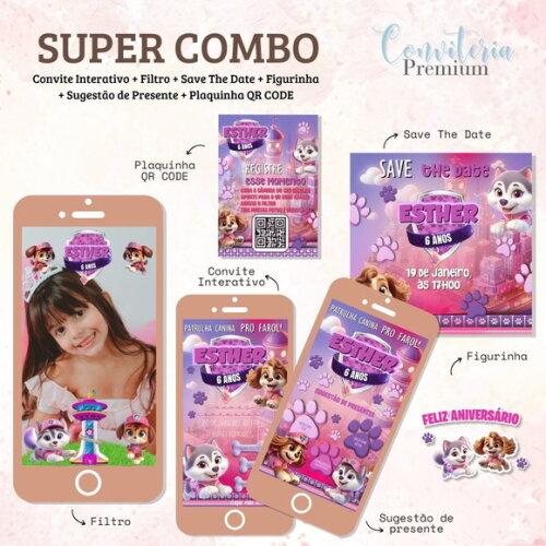 Combo Convite Interativo Premium - Patrulha Canina Menina