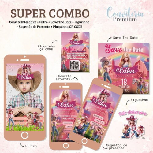 Combo Convite Interativo Premium -barbie Boiadeira