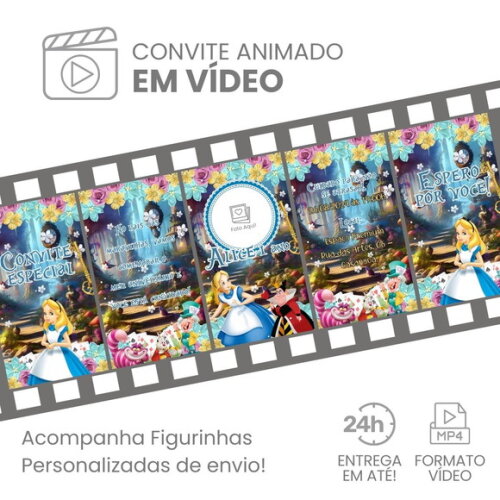 Convite Animado Alice no País das Maravilhas