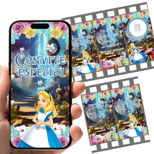 Convite Animado Alice no País das Maravilhas