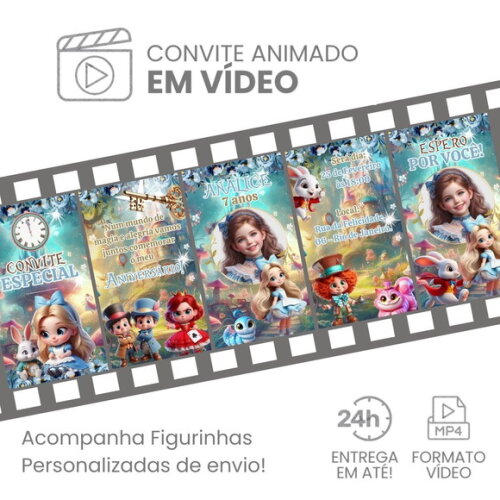 Convite Animado Alice no País das Maravilhas 02