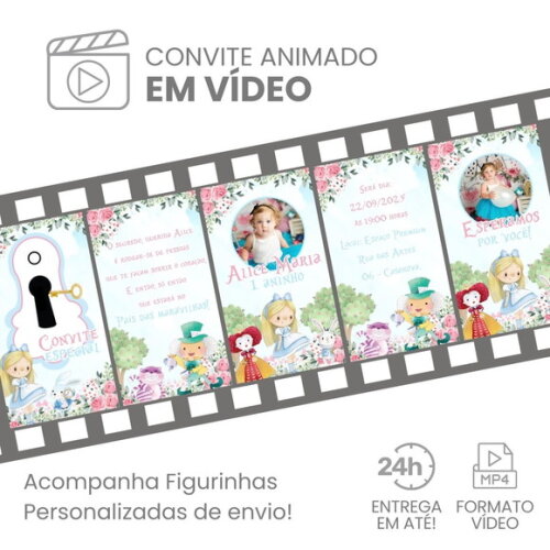 Convite Animado Alice no País das Maravilhas 01
