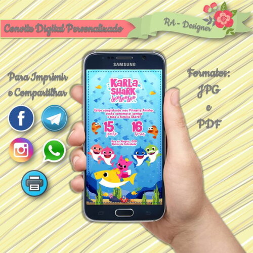 Convite Digital Baby Shark Menina