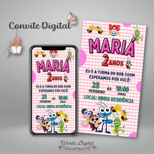Convite Digital Bob Zoom Menina