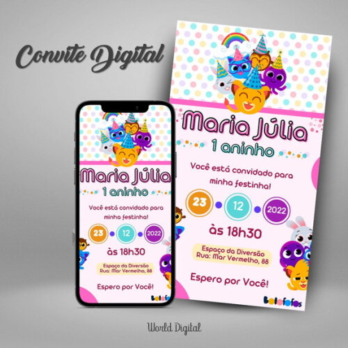 Convite Digital Bolofofos Menina